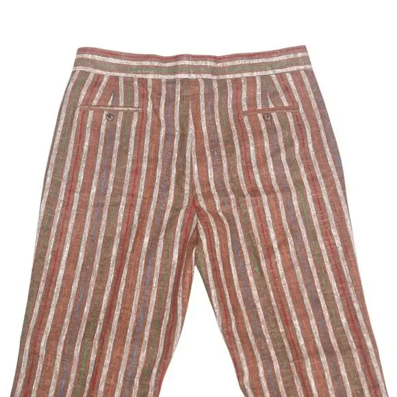Mens Gurkha Pants 38 Brown Striped Cotton Straight Fit Flat Front Chino Trousers